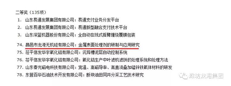 【喜訊】昌邑市龍港無機(jī)硅有限公司獲山東省技術(shù)創(chuàng)新優(yōu)秀成果和優(yōu)秀新產(chǎn)品一等獎(jiǎng)等多個(gè)獎(jiǎng)項(xiàng)！
